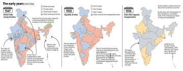 Map of India showing state reorganization under Article 4 of the Constitution