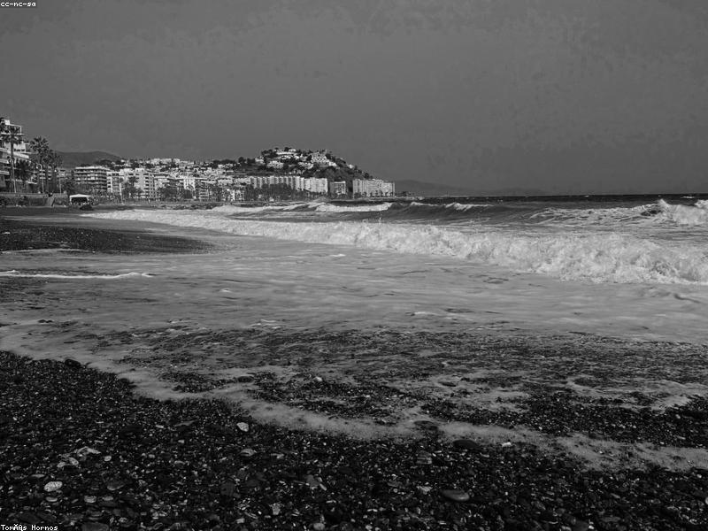 Normandy beach with historical markers